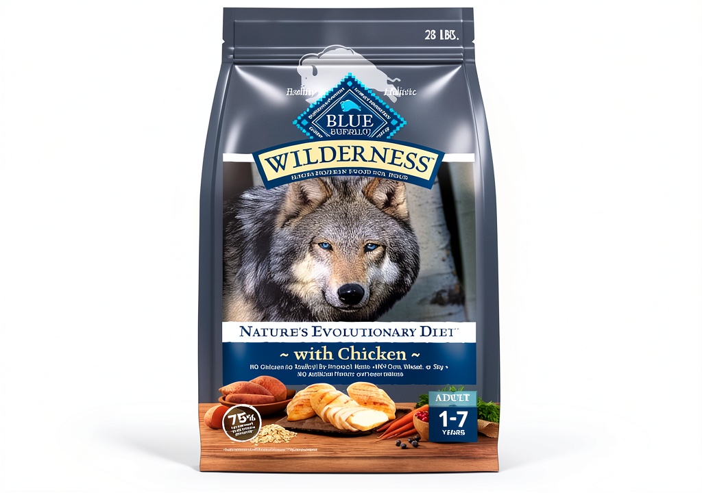 Blue Buffalo Wilderness Dog Food bag showcasing ingredients and benefits
