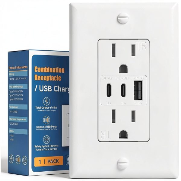 Amico USB Outlet 2C1A Ports Tamper Resistant Charging-0