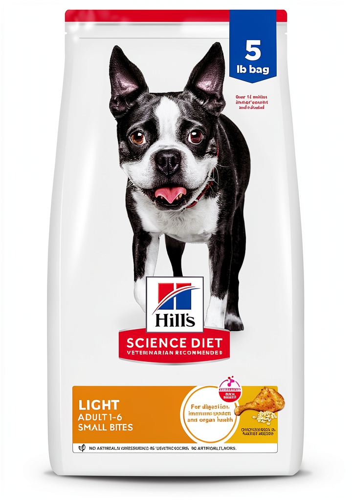 Installing Hills Science Diet Dog Food Low Calorie Weight Management on a wooden desk