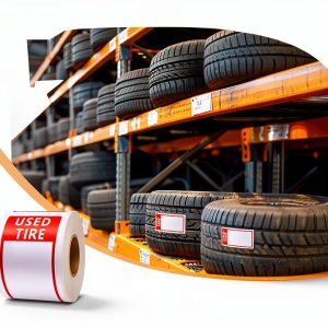300 Stickers Used Tire Label Affrolling 6x2-3/4 Inch Red White-0