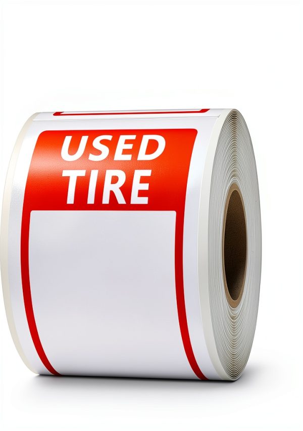300 Stickers Used Tire Label Affrolling 6x2-3/4 Inch Red White-2