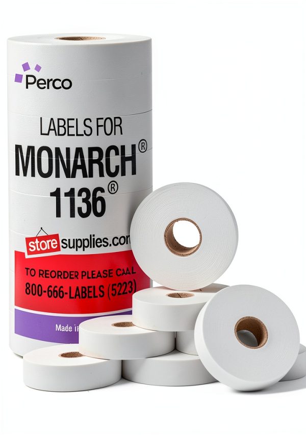 Perco White Pricing Labels for Monarch 1136 8 Rolls 14k Labels-0