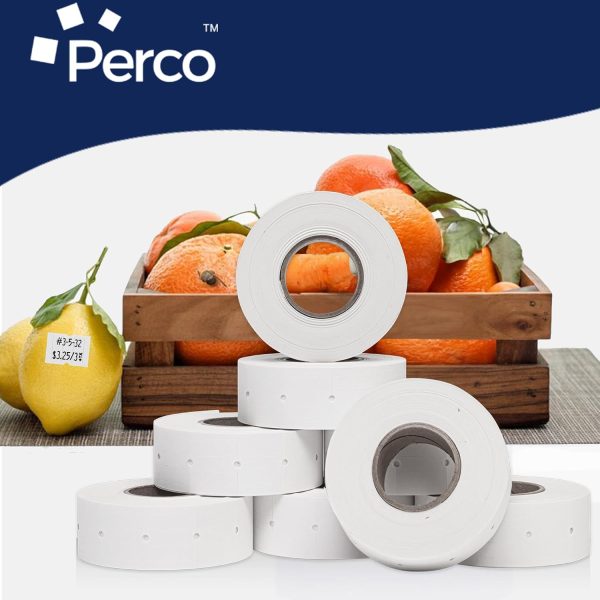 Perco 2 Line white labels 8 Rolls 6,000 Price Date Gun Labels USA-6
