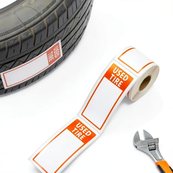 300 Stickers Used Tire Label Affrolling 6x2-3/4 Inch Red White-4