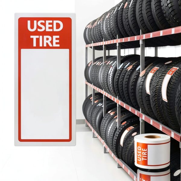 300 Stickers Used Tire Label Affrolling 6x2-3/4 Inch Red White-3